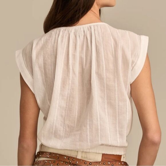 Lucky Brand XL White Silver Lurex Textured Stripe Sheer Sleeveless Crop Top - Picture 5 of 14